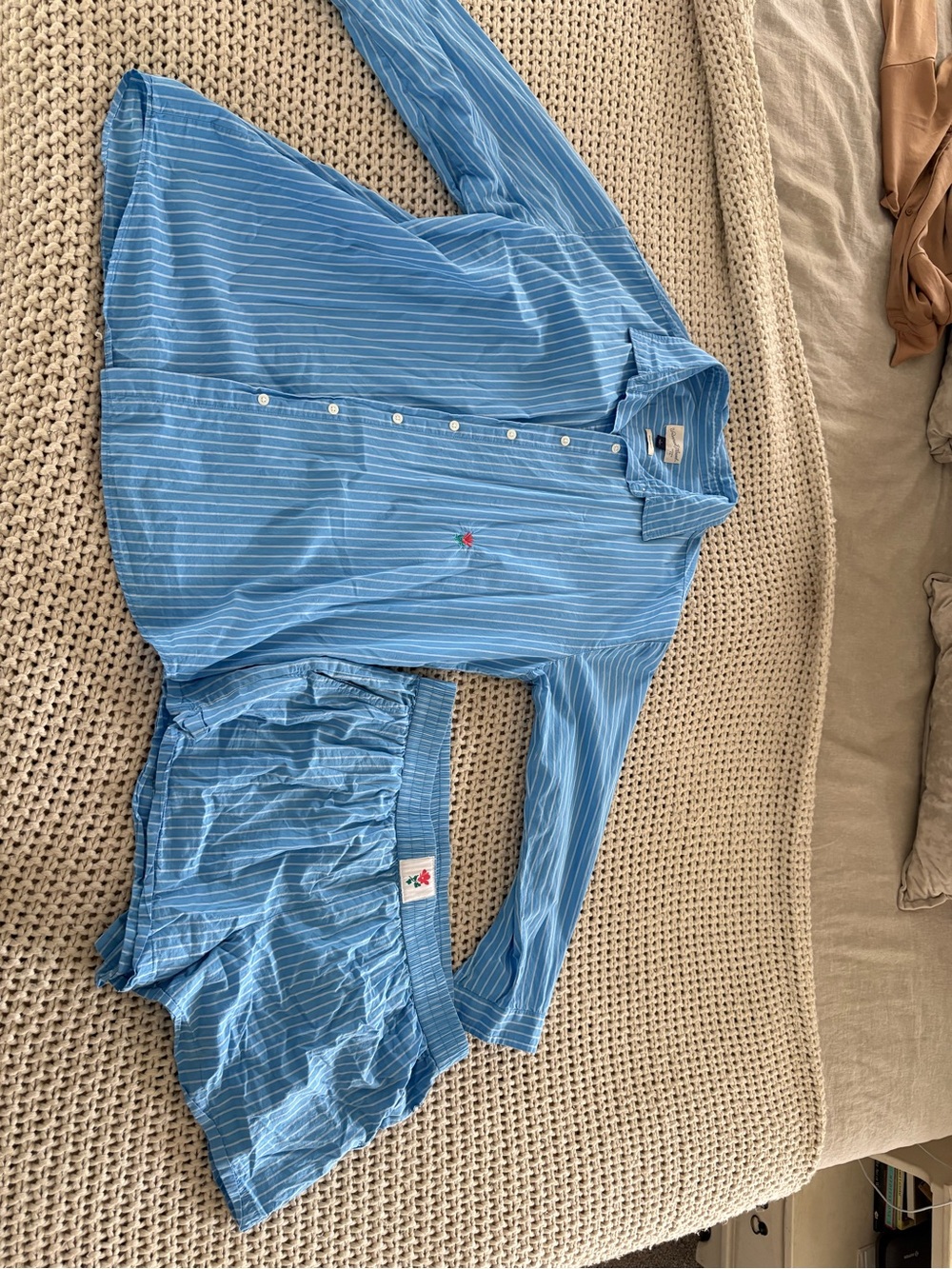 Target Light Blue & White Striped Button-Down Shirt and Short Set